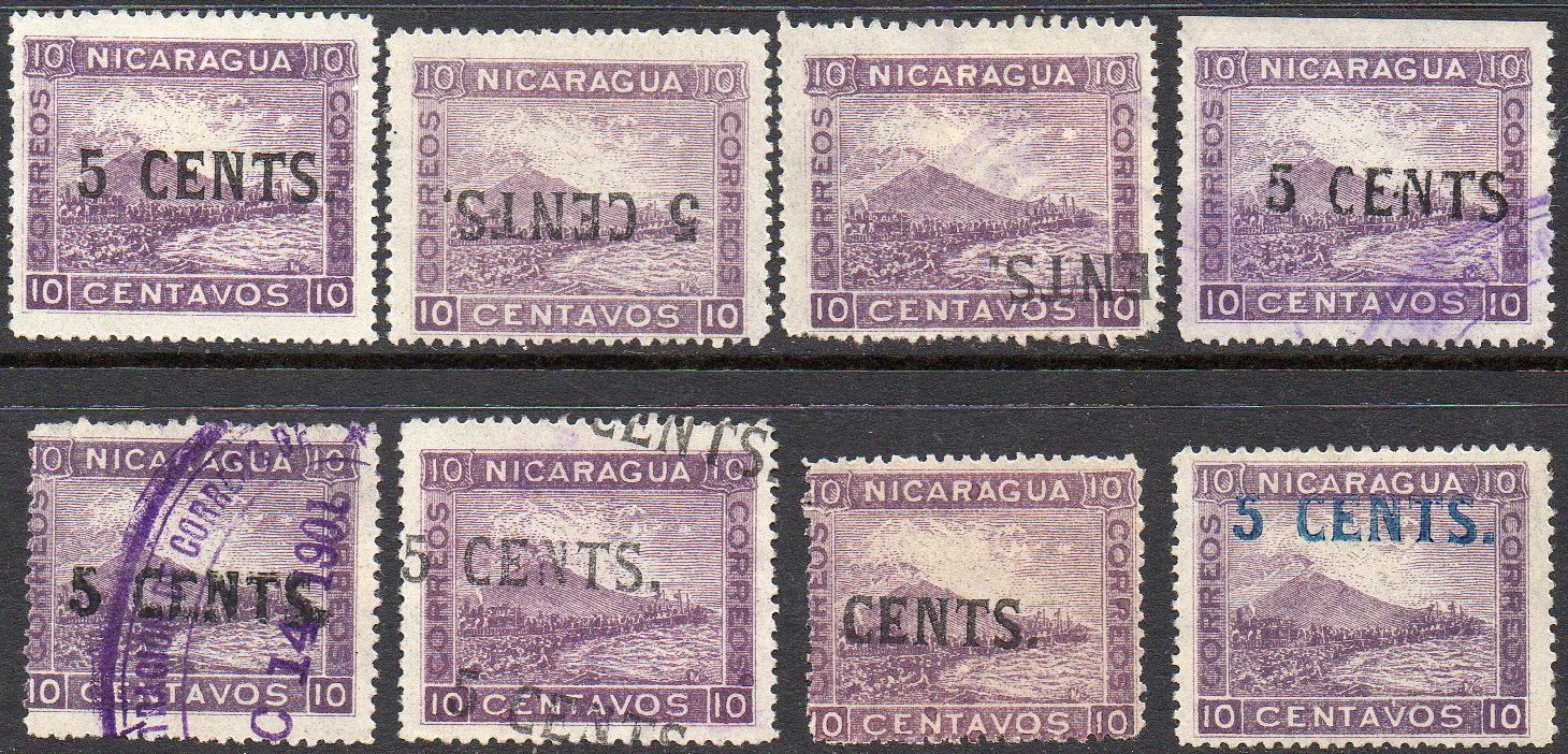timbres-poste sellos postales stamps Nicaragua Momotombo Volcano & Train 1904 15 centavos surcharge 15c/10c